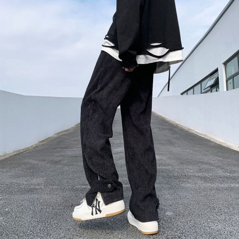Men'S Fashion Deals - Męskie spodnie sportowe czarne jednolite zapinane