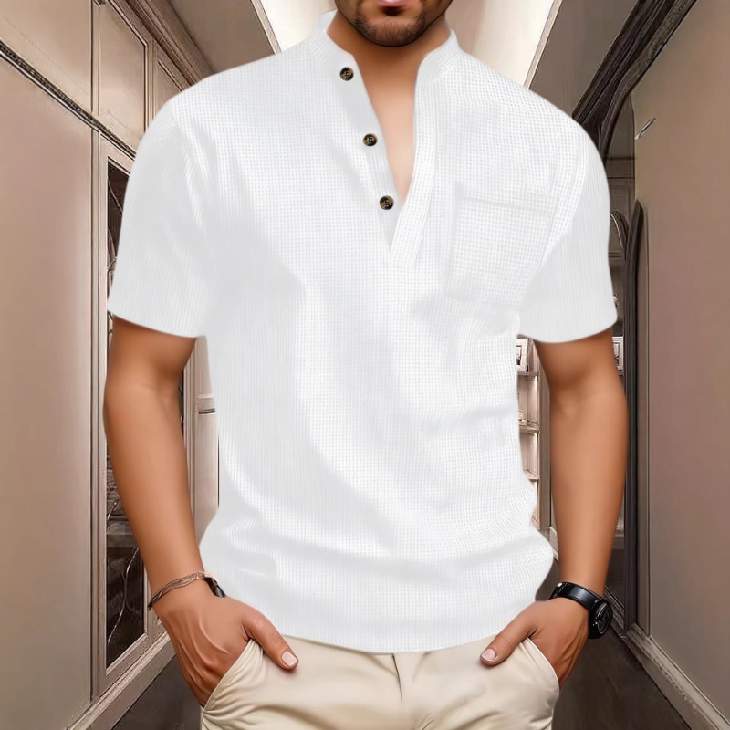 Mens Fashion Wear - Męska letnia koszulka Henley z krótkim